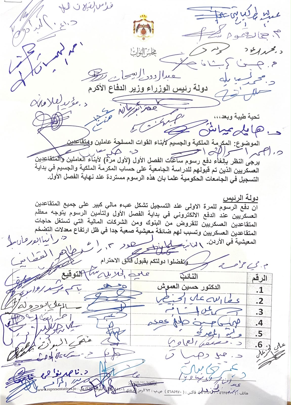 70 نائباً يطالبون بتأجيل رسوم طلبة المكرمة الملكية 